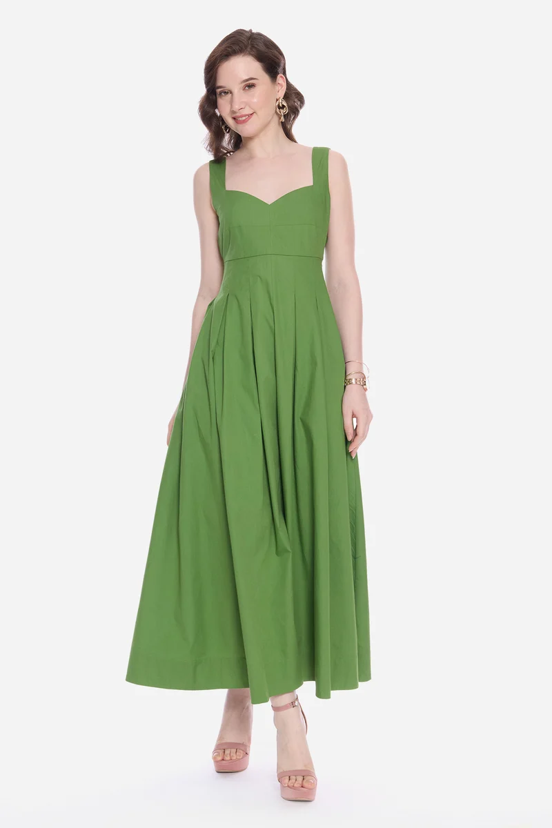 Roay|100% Cotton Sweetheart Pleated Maxi