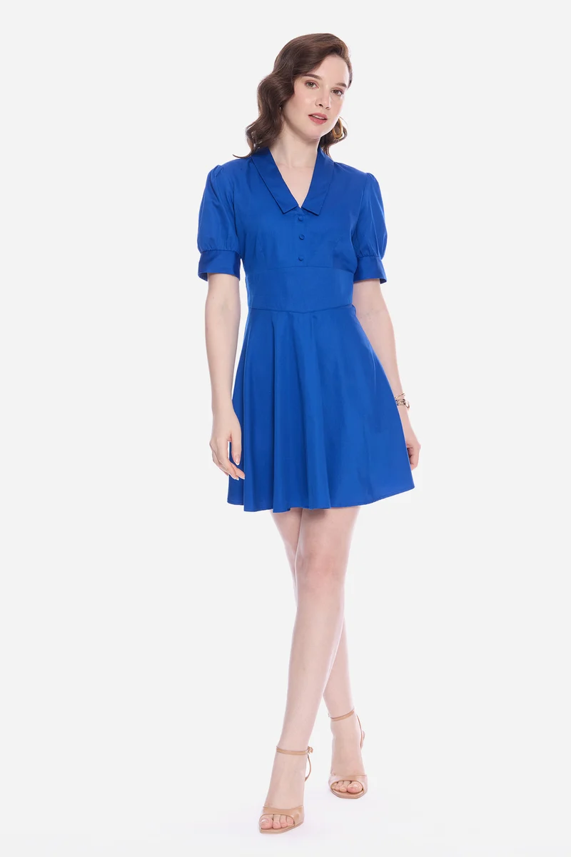 Rona|100% Cotton Collared Puff Sleeve Mini