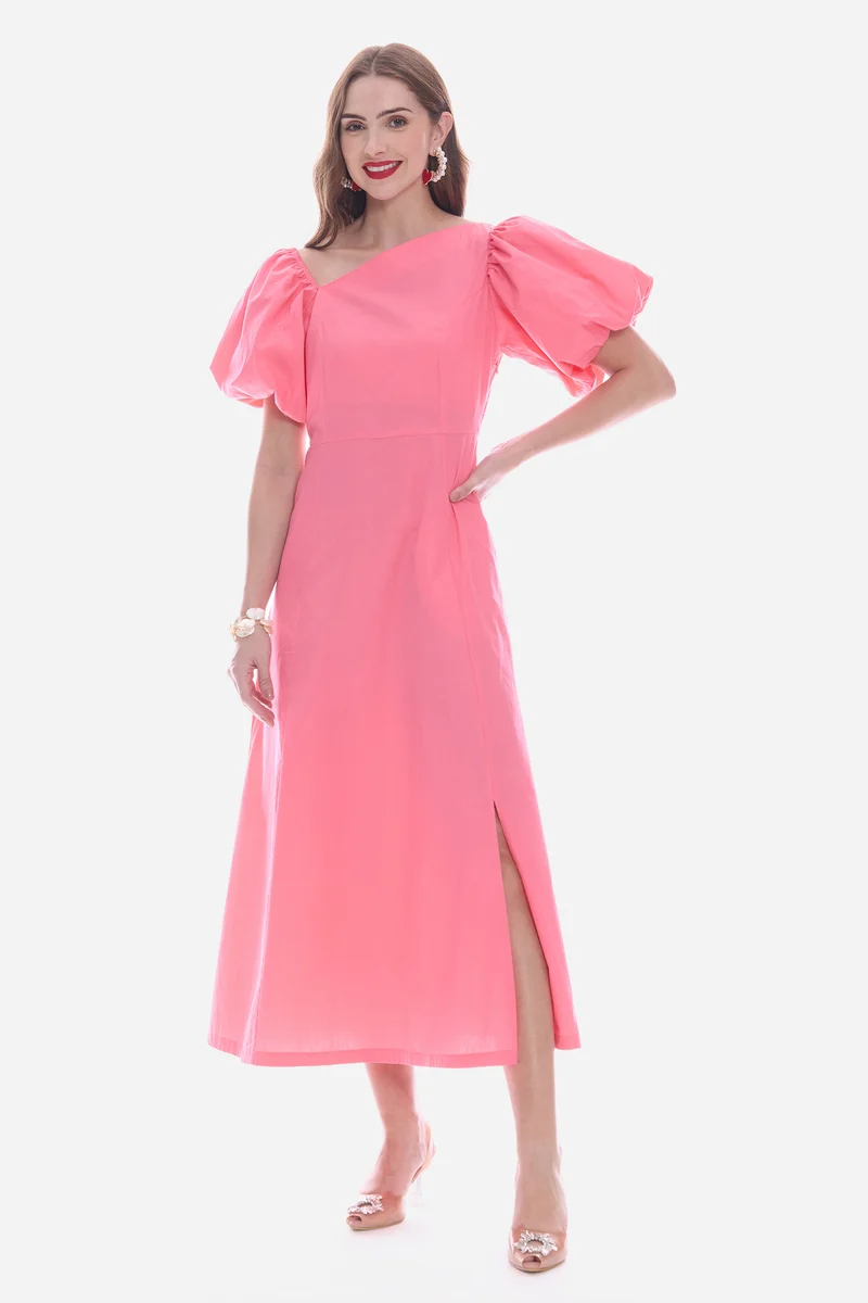 Roden|100% Cotton Asymmetric Neck Maxi Dress