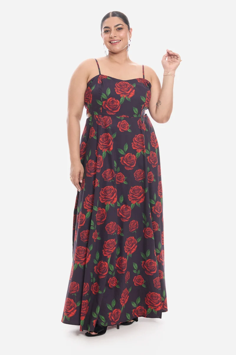 Vivia|Cotton Strappy Maxi Dress With Cutout