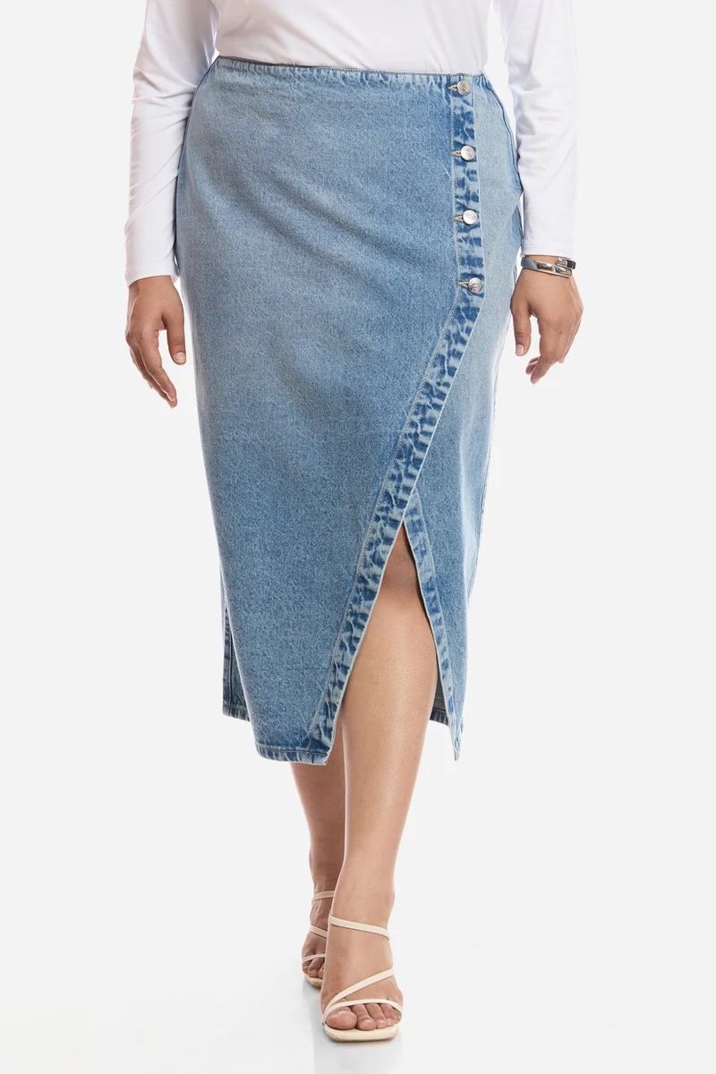 Tenz|100% Cotton Wrap Midi Skirt