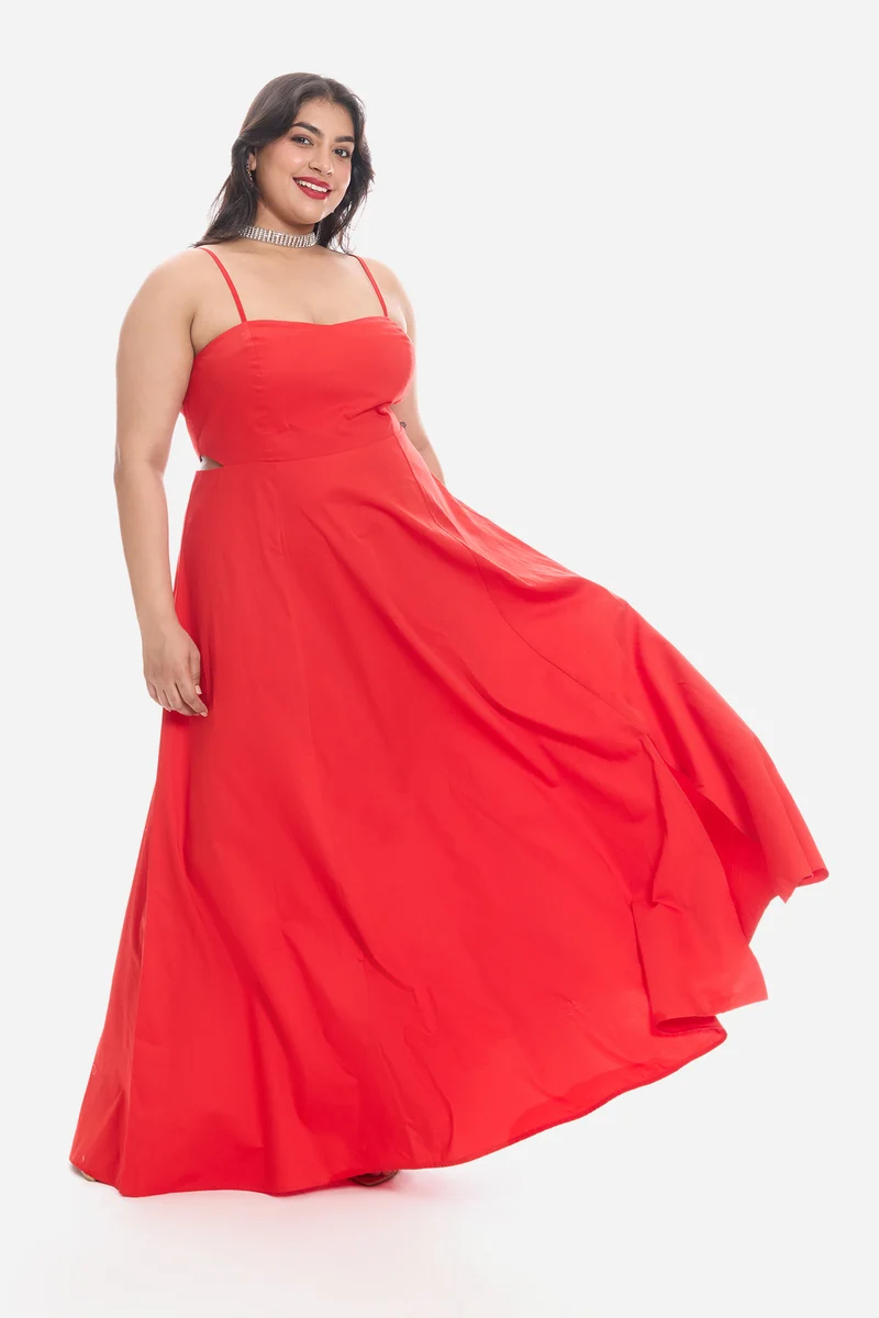 Vivis|Cotton Strappy Maxi Dress With Cutout