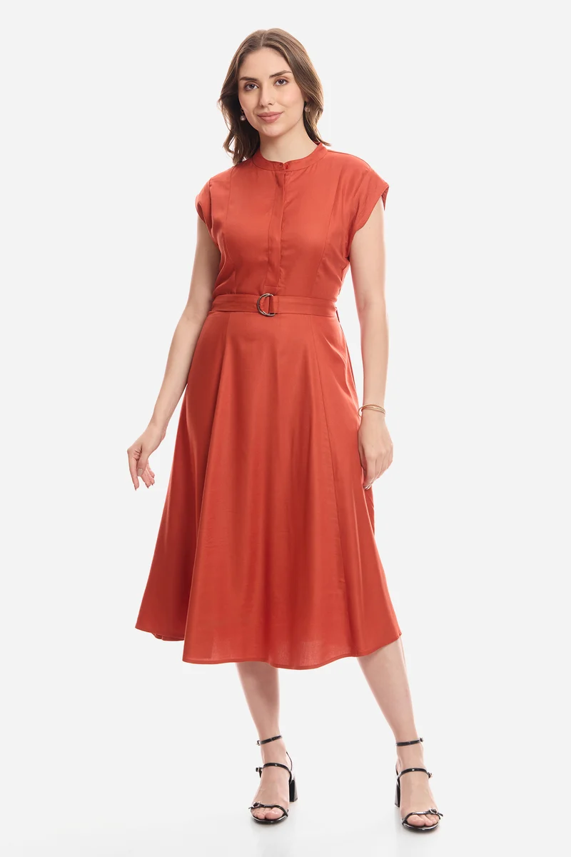 Dalya|100% Viscose Mandarin Collar Shirt Dress