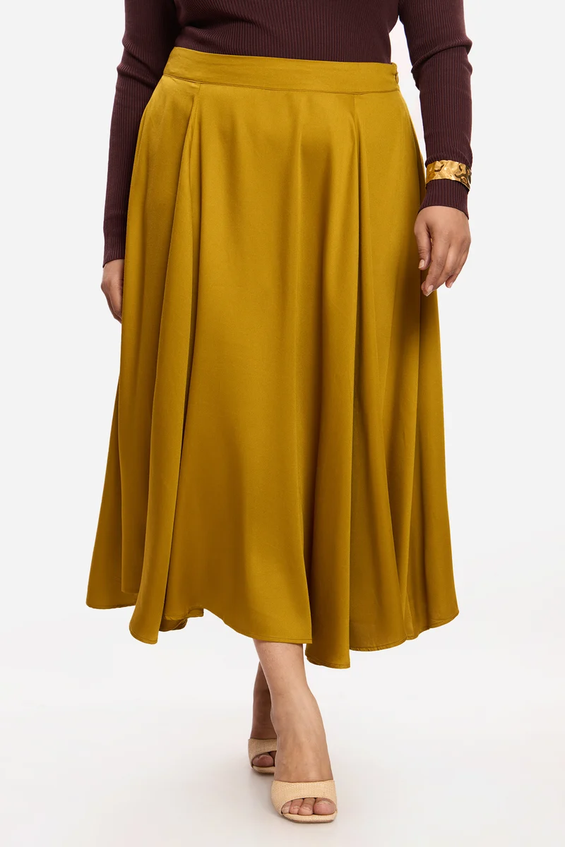 Bedie|100% Viscose Flared Midi Skirt
