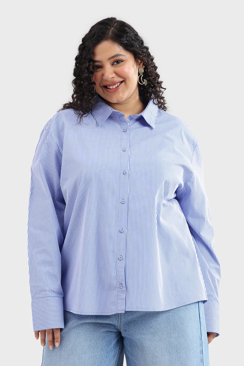 Elna|100% Cotton Blue & White Pin Striped Shirt