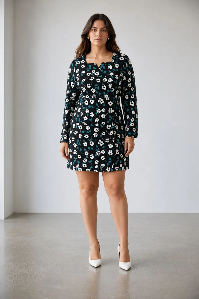 Eltel|100% Cotton Wrapped Bodice Mini Dress