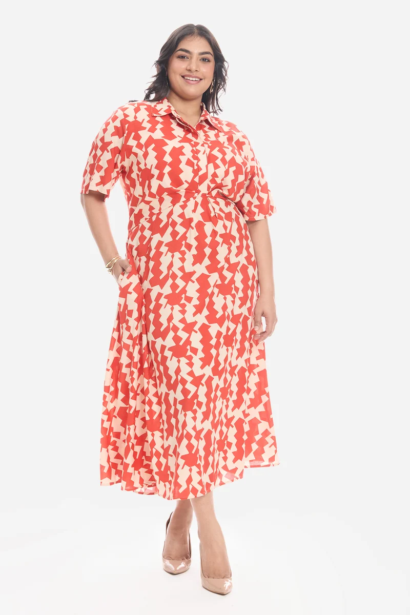 Viden|Viscose Printed Shirt Dress