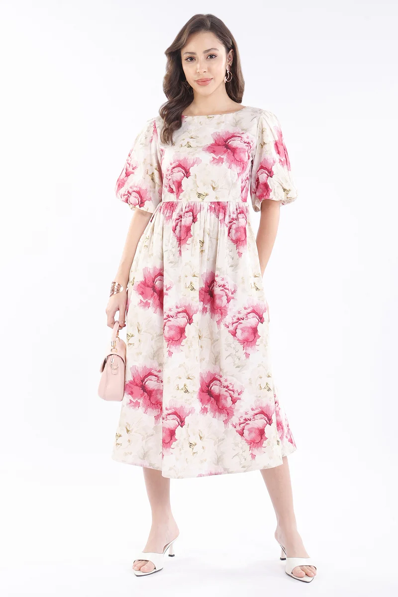 Mizuki|100% Cotton Back Bow Tie Up Midi Dress