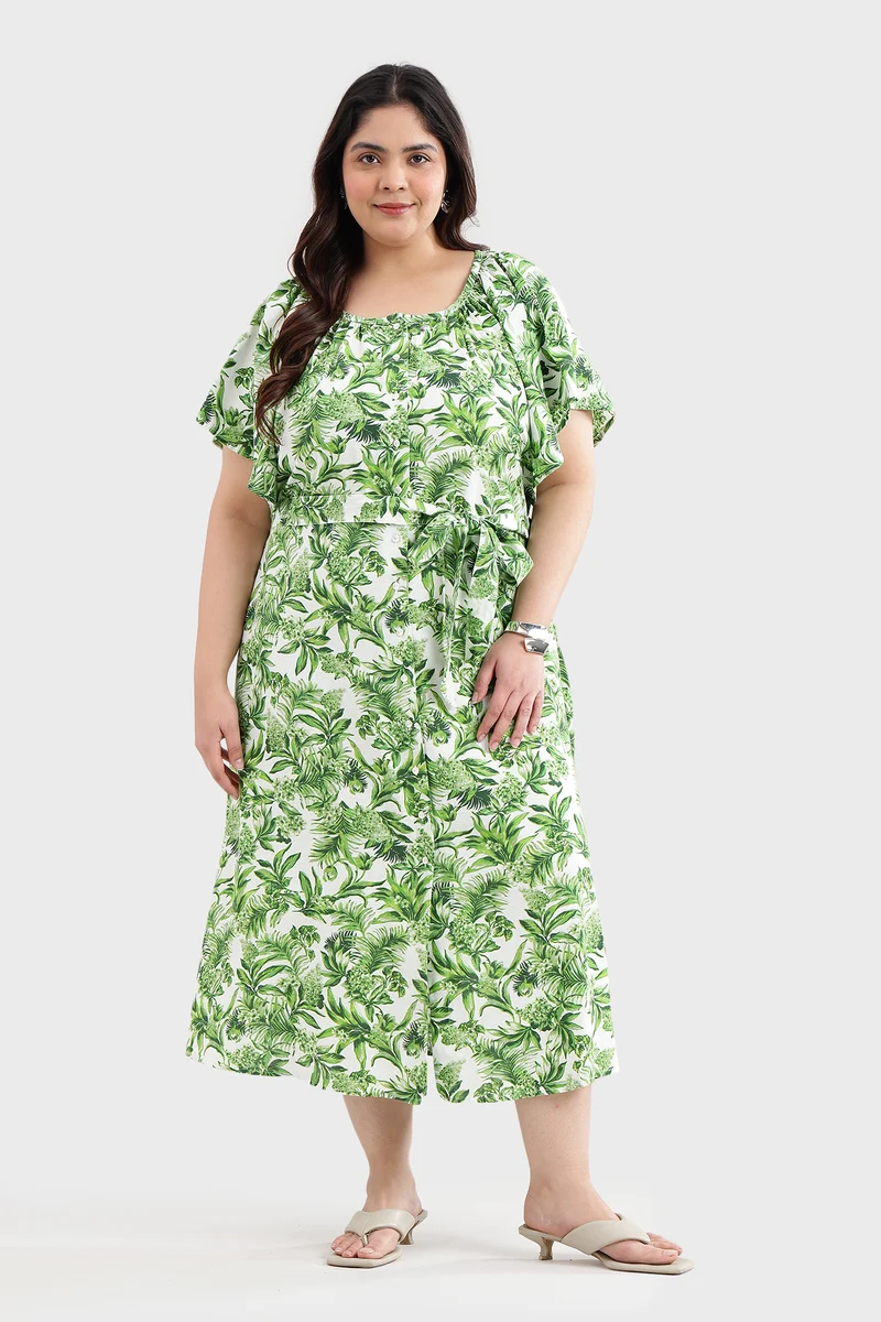Beaen|Cotton Midi Dress With Extended Sleeves