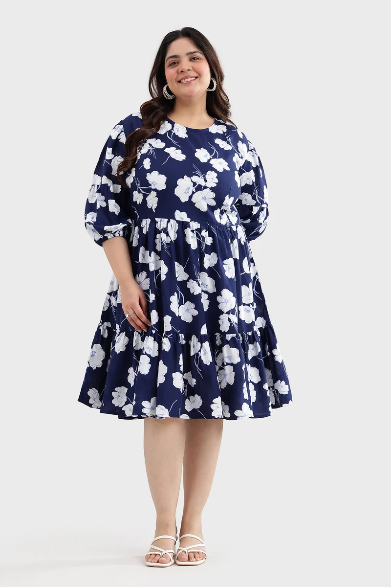 Bety|Linen Printed Tiered Hem Midi Dress