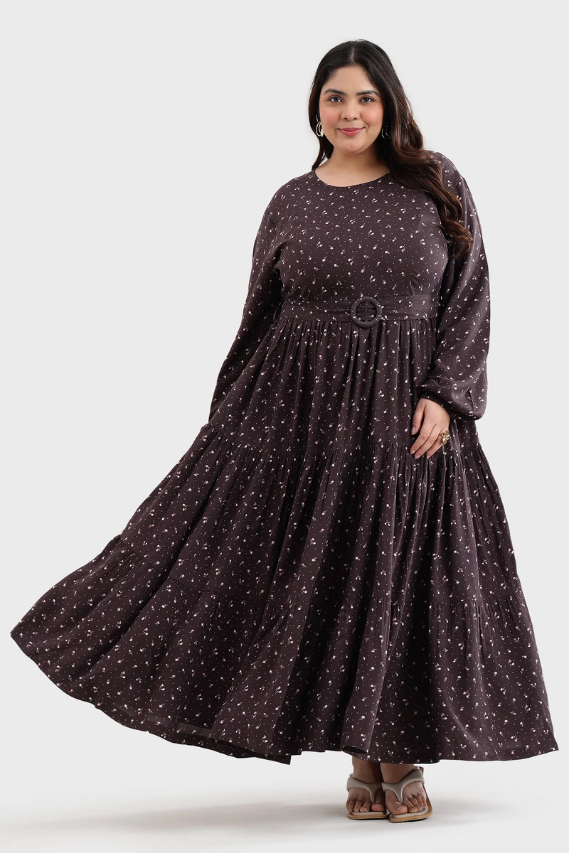 Besie|100% Viscose Printed Tiered Maxi Dress