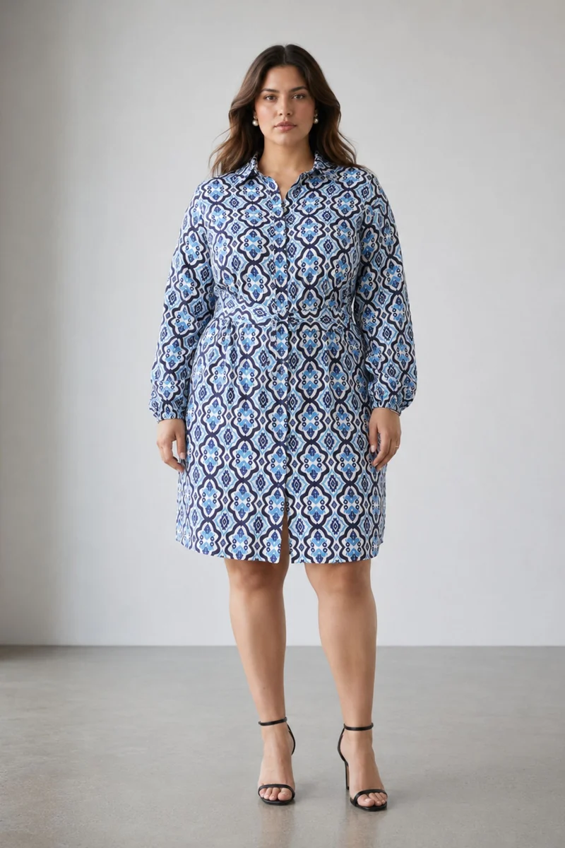Cadiis|100% Viscose Printed Shirt Dress With Belt