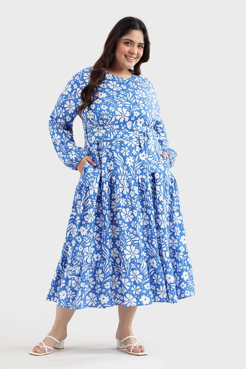 Cavie|100% Cotton Printed Tiered Maxi Dress