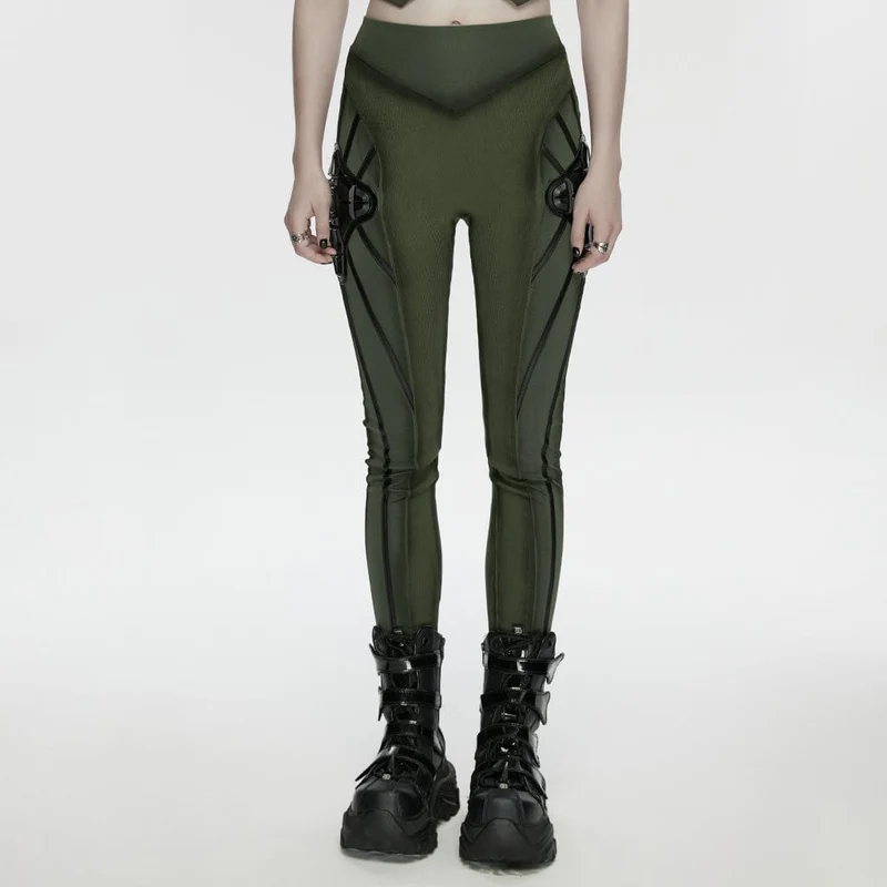 Damleggings med paneler och Cyberpunk-rustning, svarta och gröna