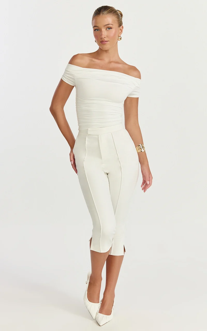 Arabella Pants - Capri Slim Fit Side Split Pants in White