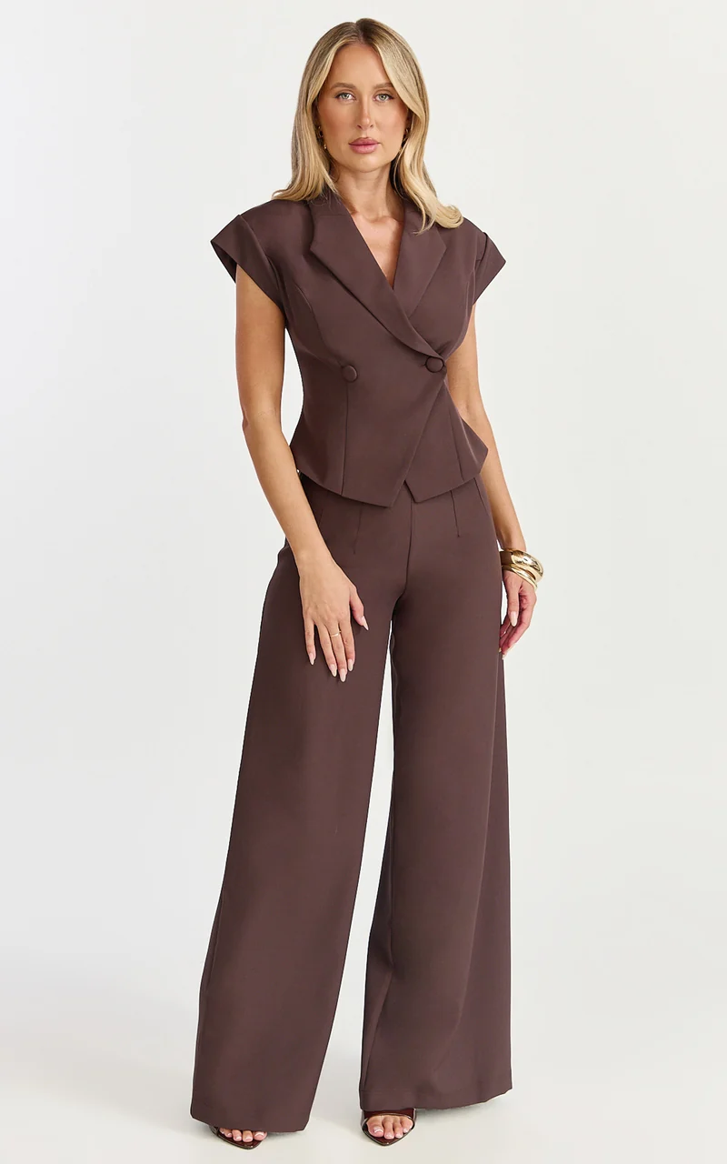 Poppy Pants - High Waist Darted Wide Leg Pants in Dark Chocolate