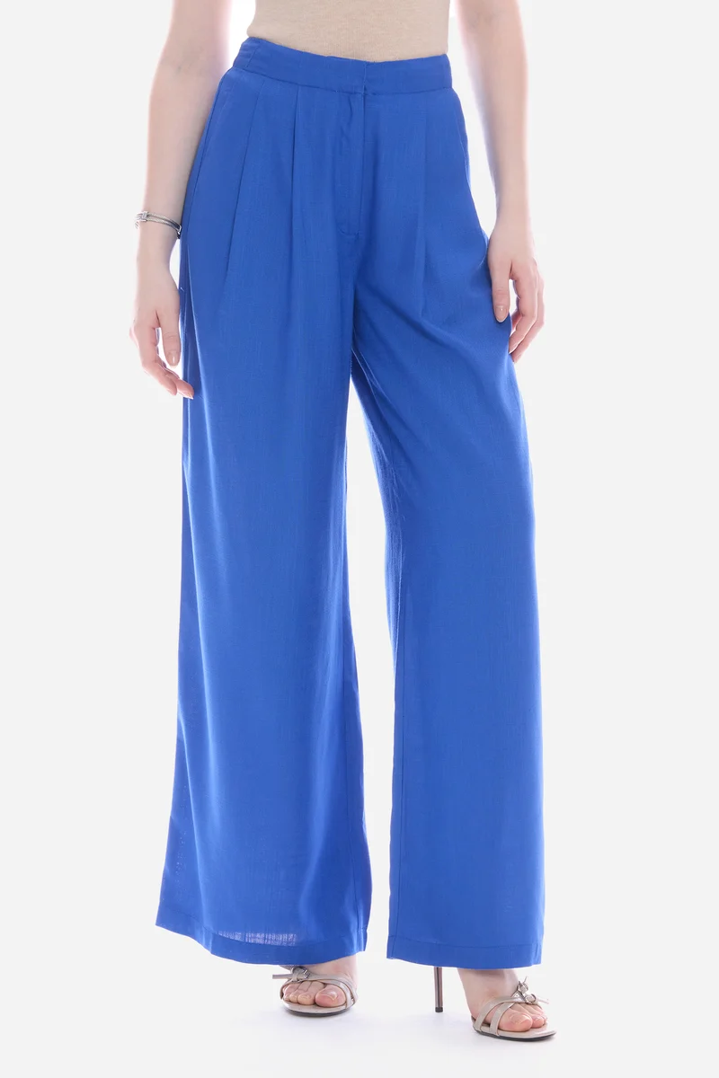 Roris|100% Viscose Pleated Wide-Leg Trousers