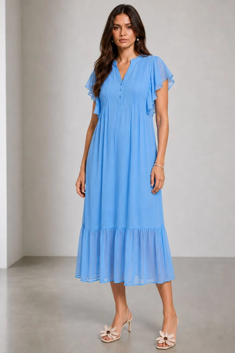 Oldie|100% Viscose Pintuck Tiered Dress
