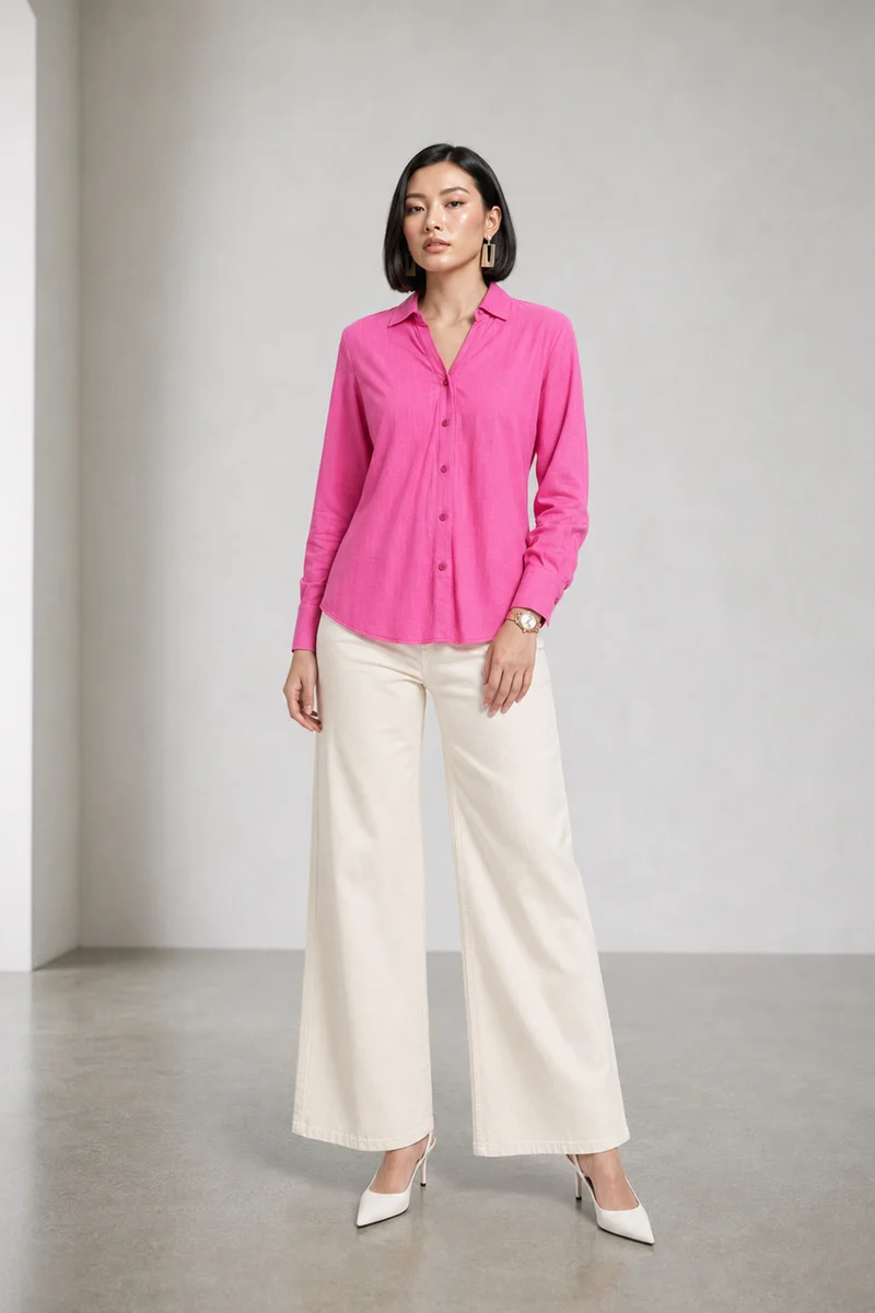 Natis|100% Cotton Relaxed V-Neck Collared Shirt