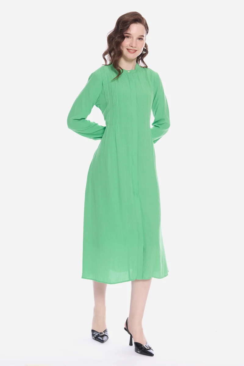 Oldah|100% Viscose Pintuck Midi Dress