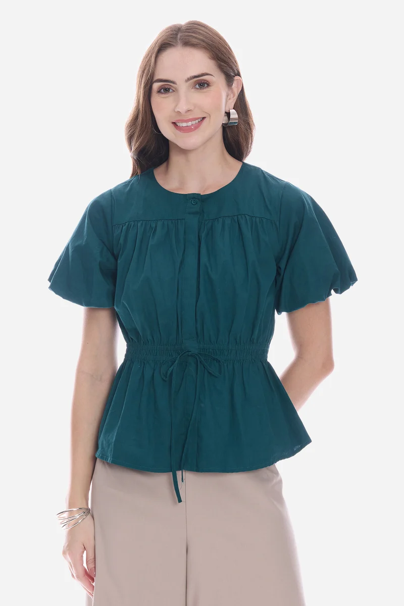 Nasy|100% Cotton Waist Tie-Up Top