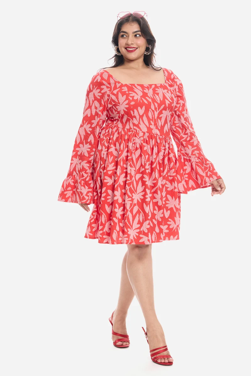 Pema|Cotton Godet Mini Dress With Puff Sleeves