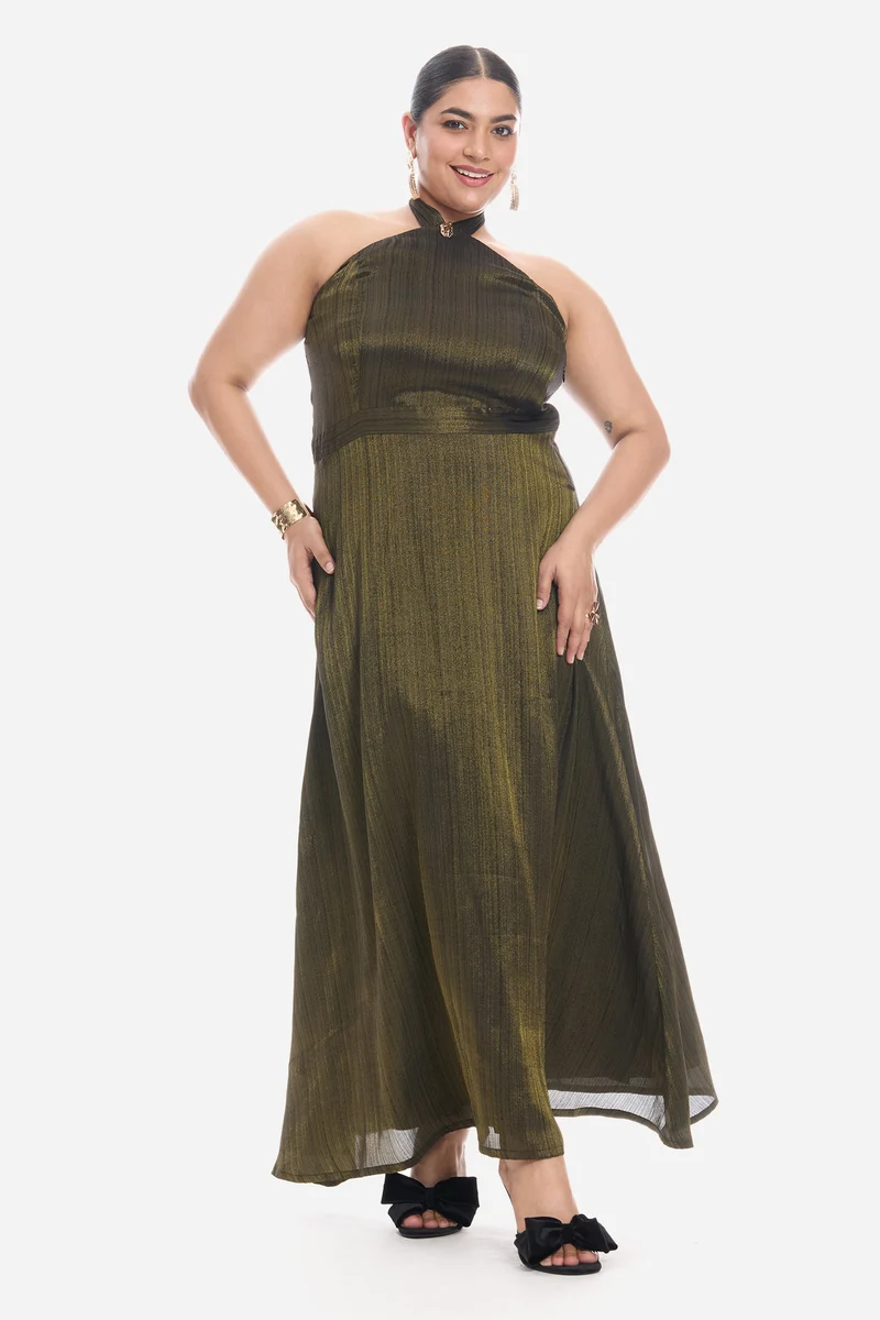 Visia|Viscose Sleeveless Halter Neck Maxi Dress