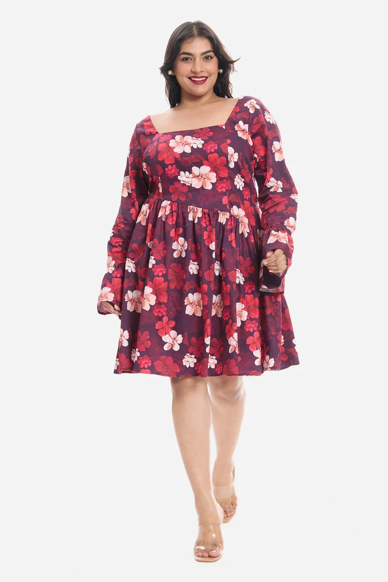 Adien|Cotton Godet Mini Dress With Puff Sleeves