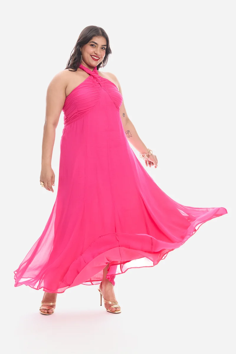 Addla|Viscose Halter Neck Maxi Dress