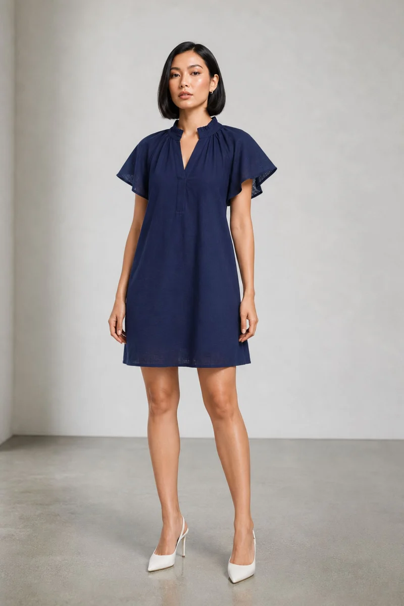 Saea|100% Cotton Butterfly Sleeve Mini