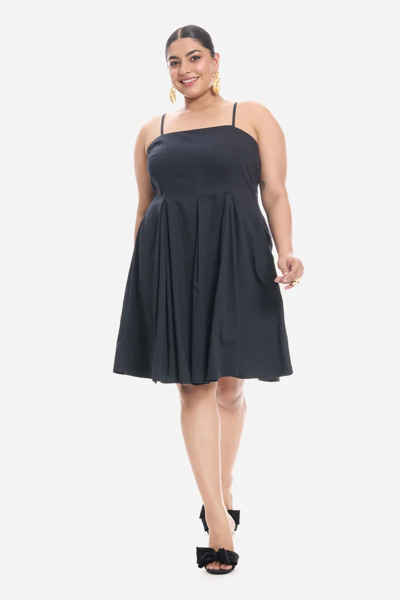 Vitna|Cotton Strappy Panelled Midi Dress
