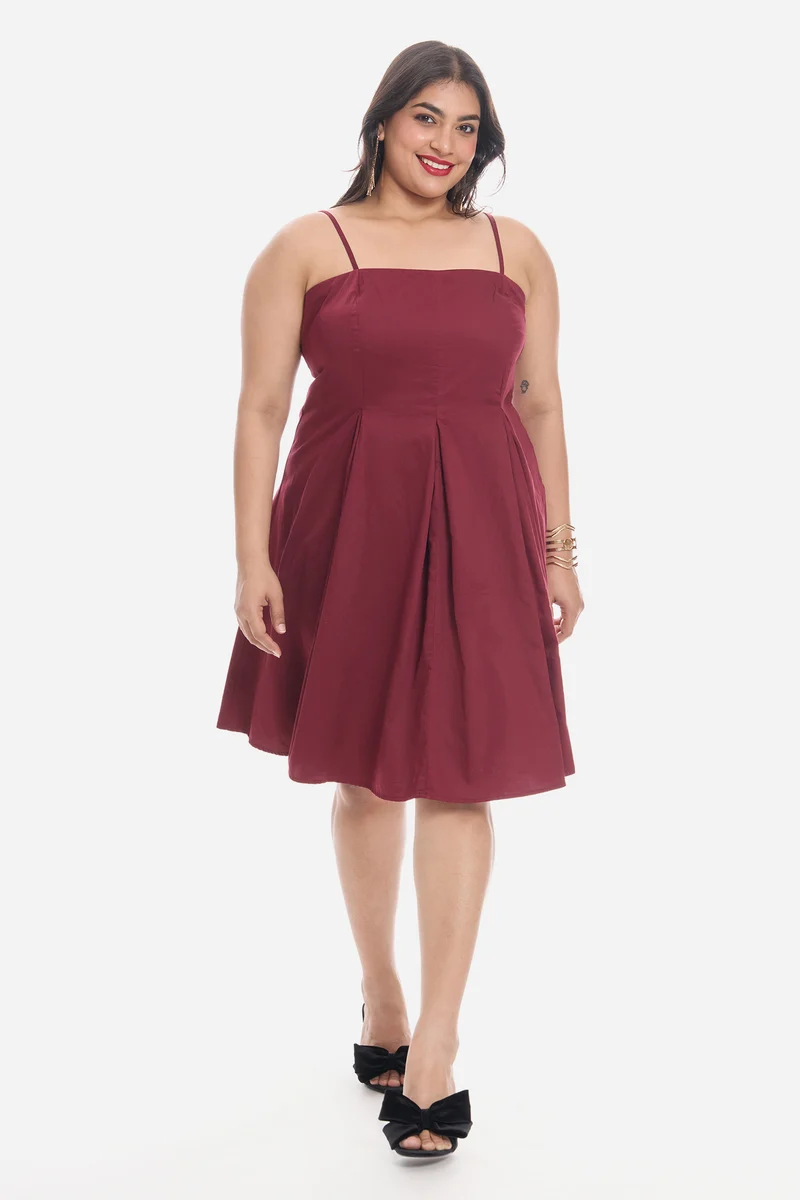 Vivah|Cotton Strappy Panelled Midi Dress