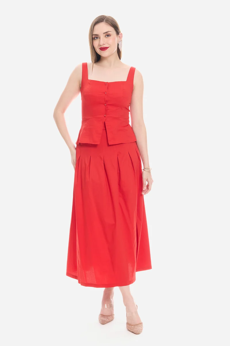 Savis Co-Ord|100% Cotton Satin Waistcoat With Maxi Skirt