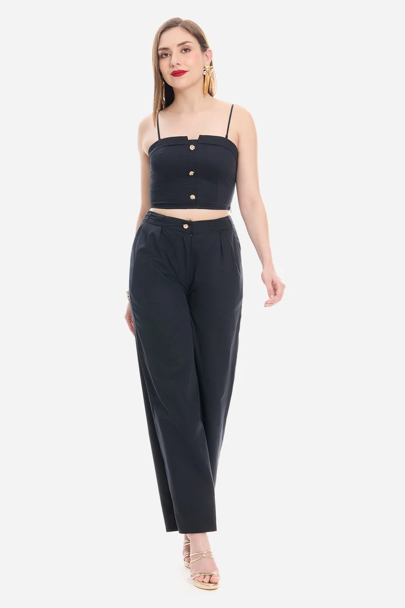 Somah Co-Ord|100% Cotton Satin Tube Top With Pleat Pants