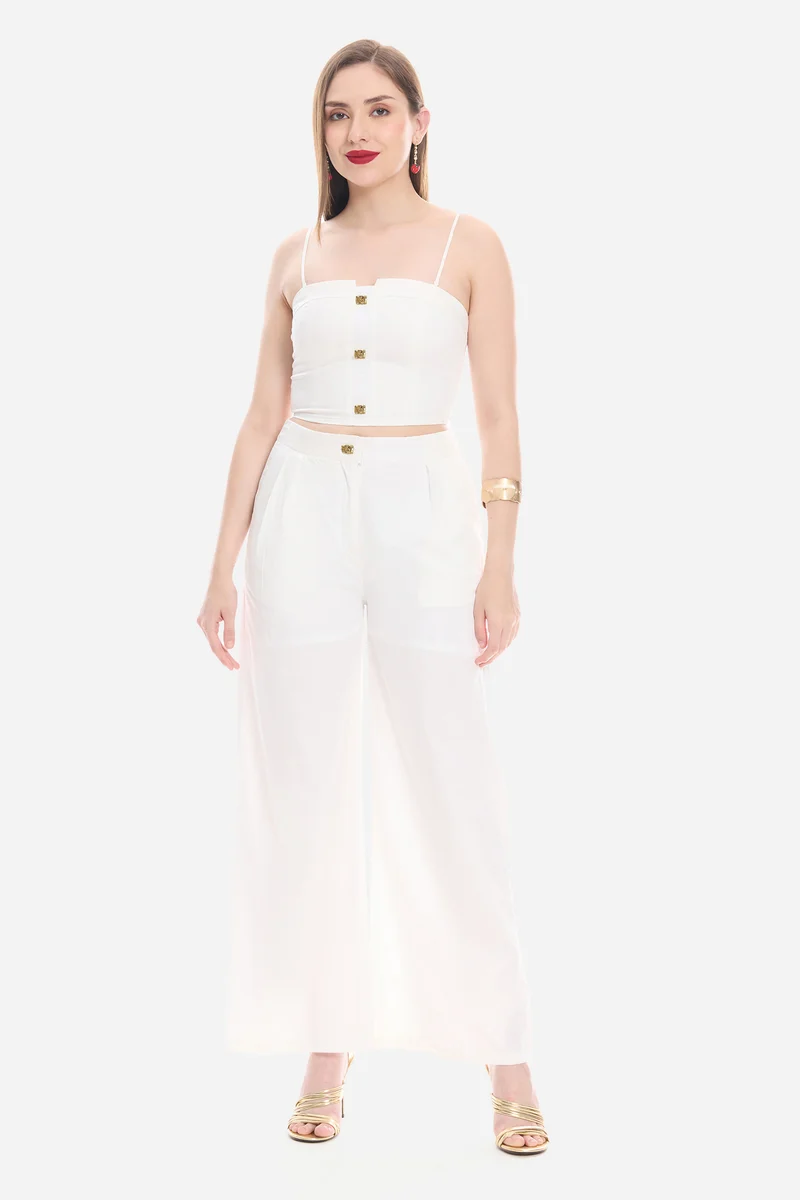 Soena Co-Ord|100% Cotton Satin Tube Top With Pleat Pants