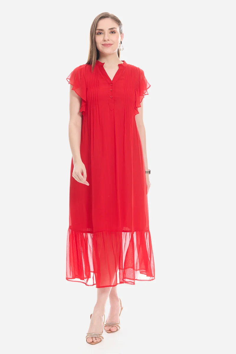 Oldis|100% Viscose Pintuck Tiered Dress