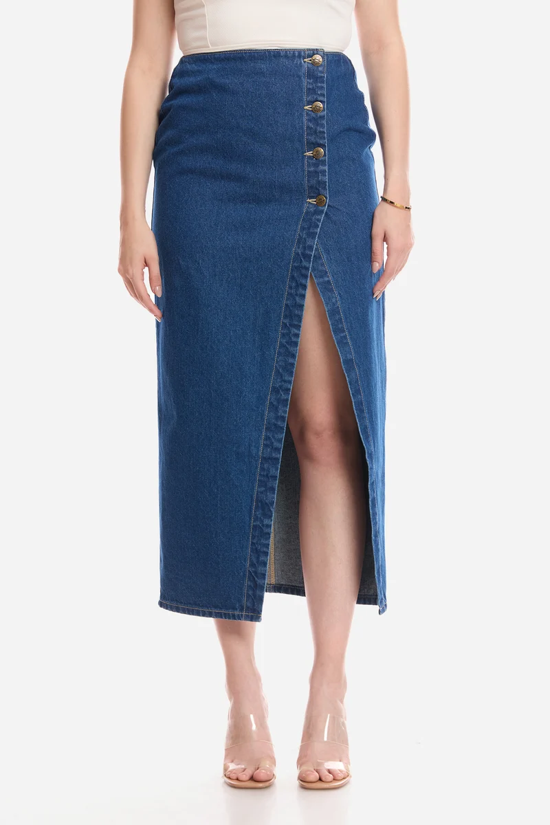 Wilma|100% Cotton Wrap Denim Skirt