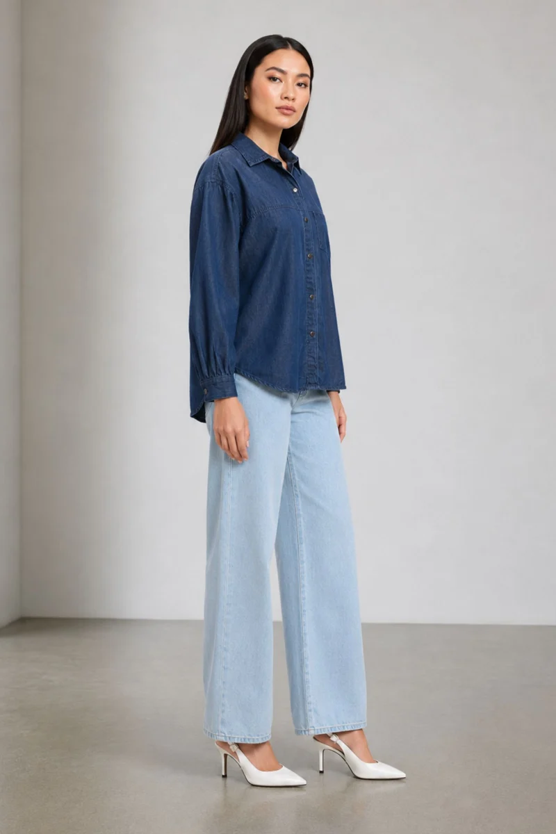 Zada|100% Cotton Double Placket Denim Shirt