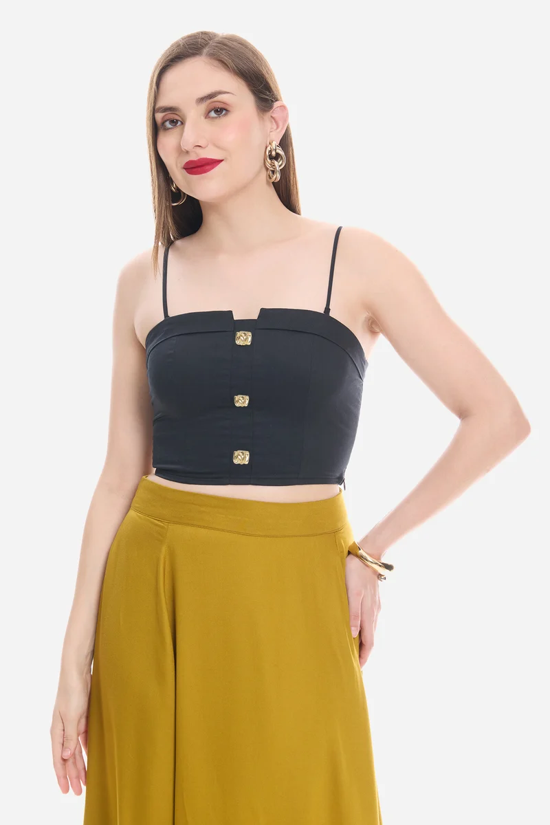 Somah|100% Cotton Satin Tube Top with Detachable Strip And Gold Buttons