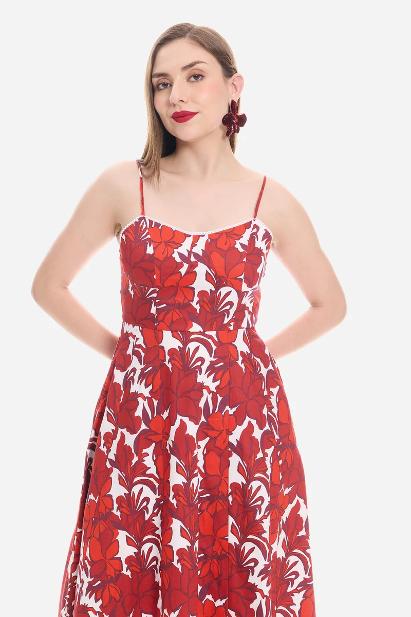Samia|100% Cotton Sweetheart Lace Midi Dress
