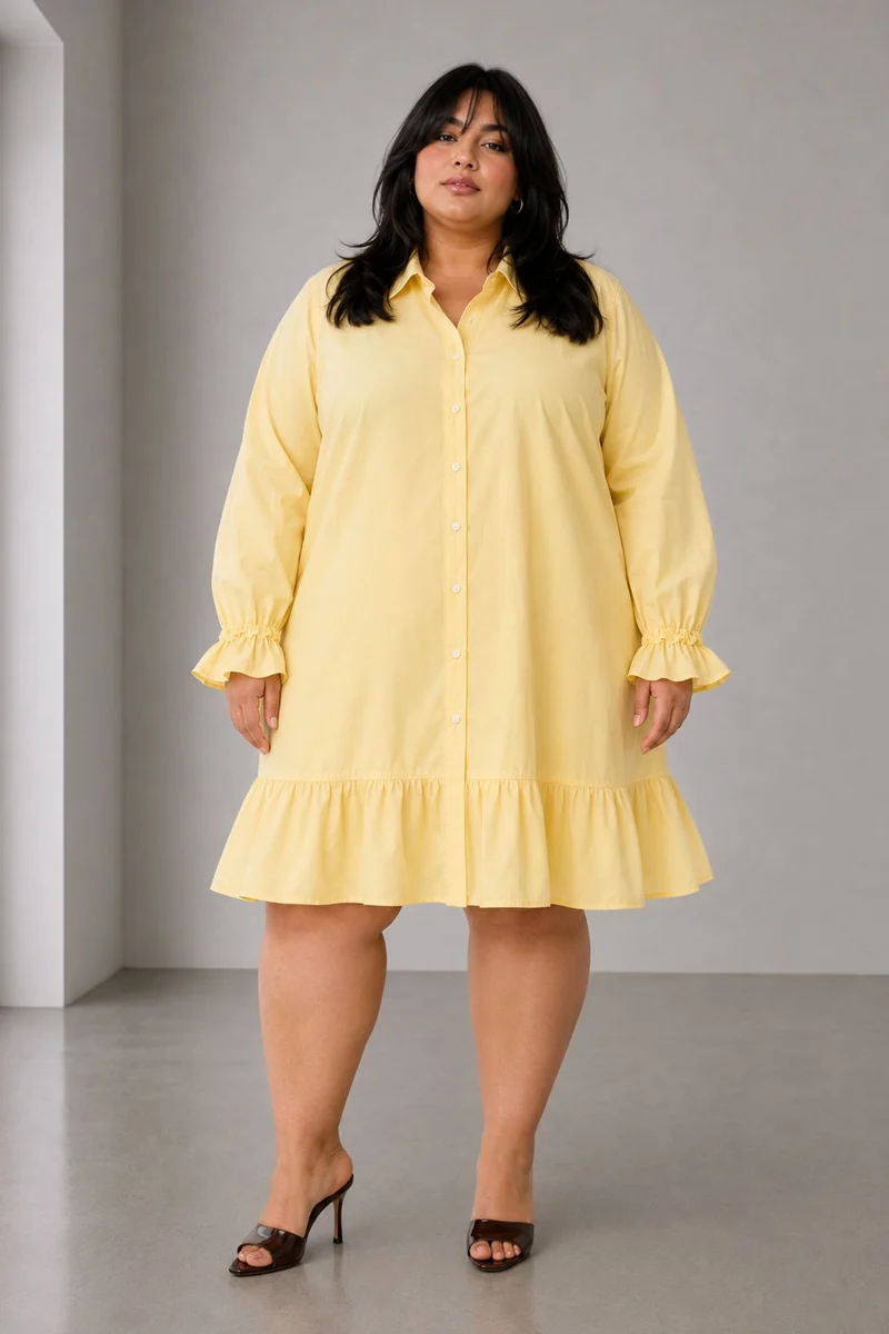 Sovy|Cotton Mini Shirt Dress With Ruffle