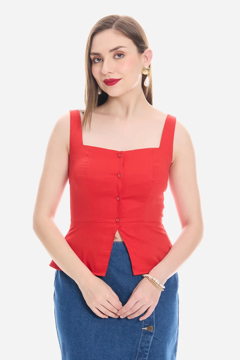 Savis|100% Cotton Satin Waistcoat With Peplum