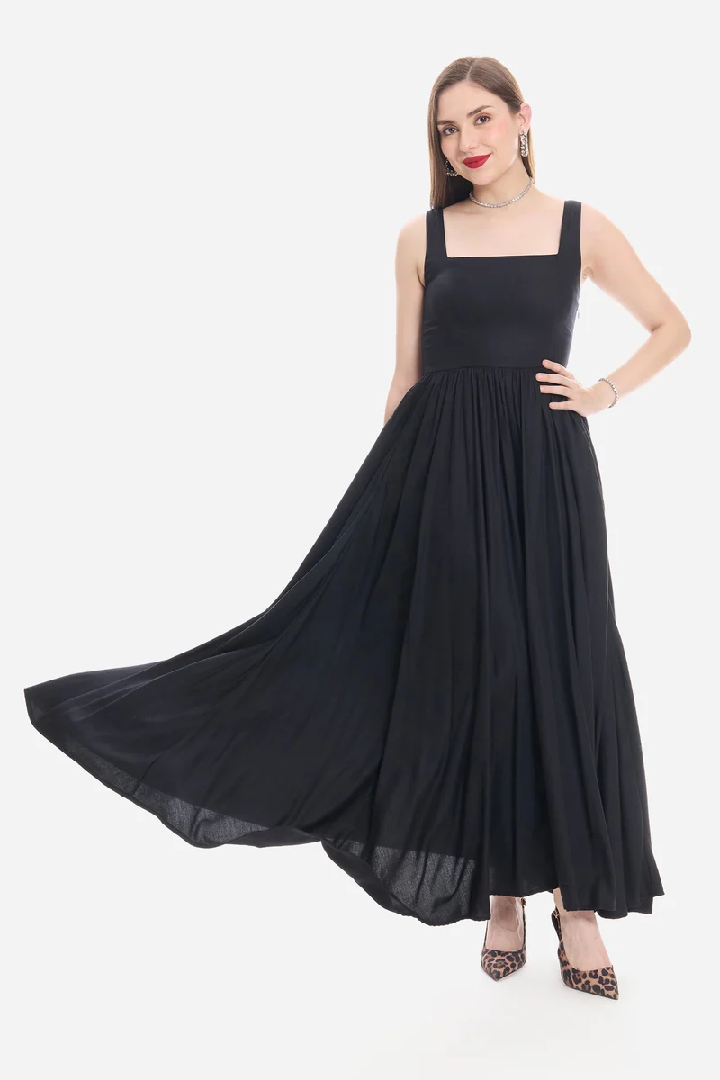 Sorel|100% Viscose Fit & Flare Maxi Dress