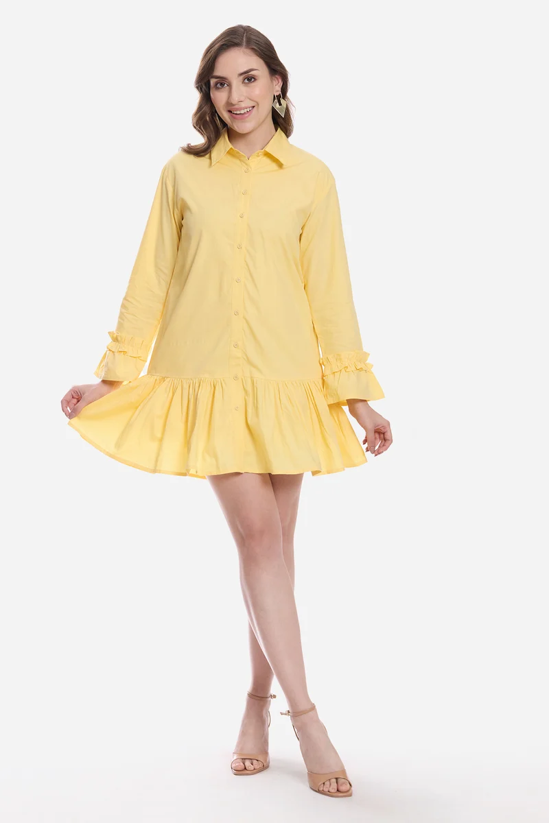 Elarae|100% Cotton Ruffle Mini Dress