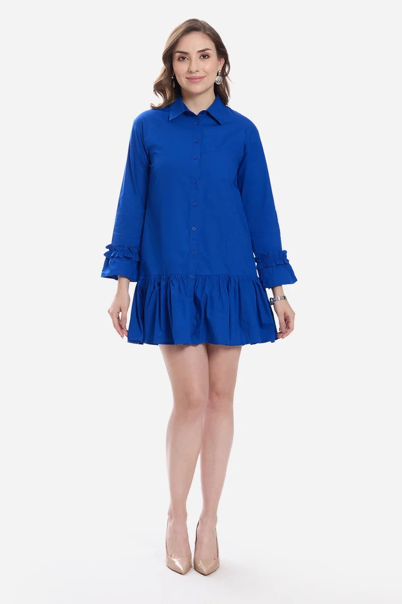 Eldis|100% Cotton Ruffle Mini Dress