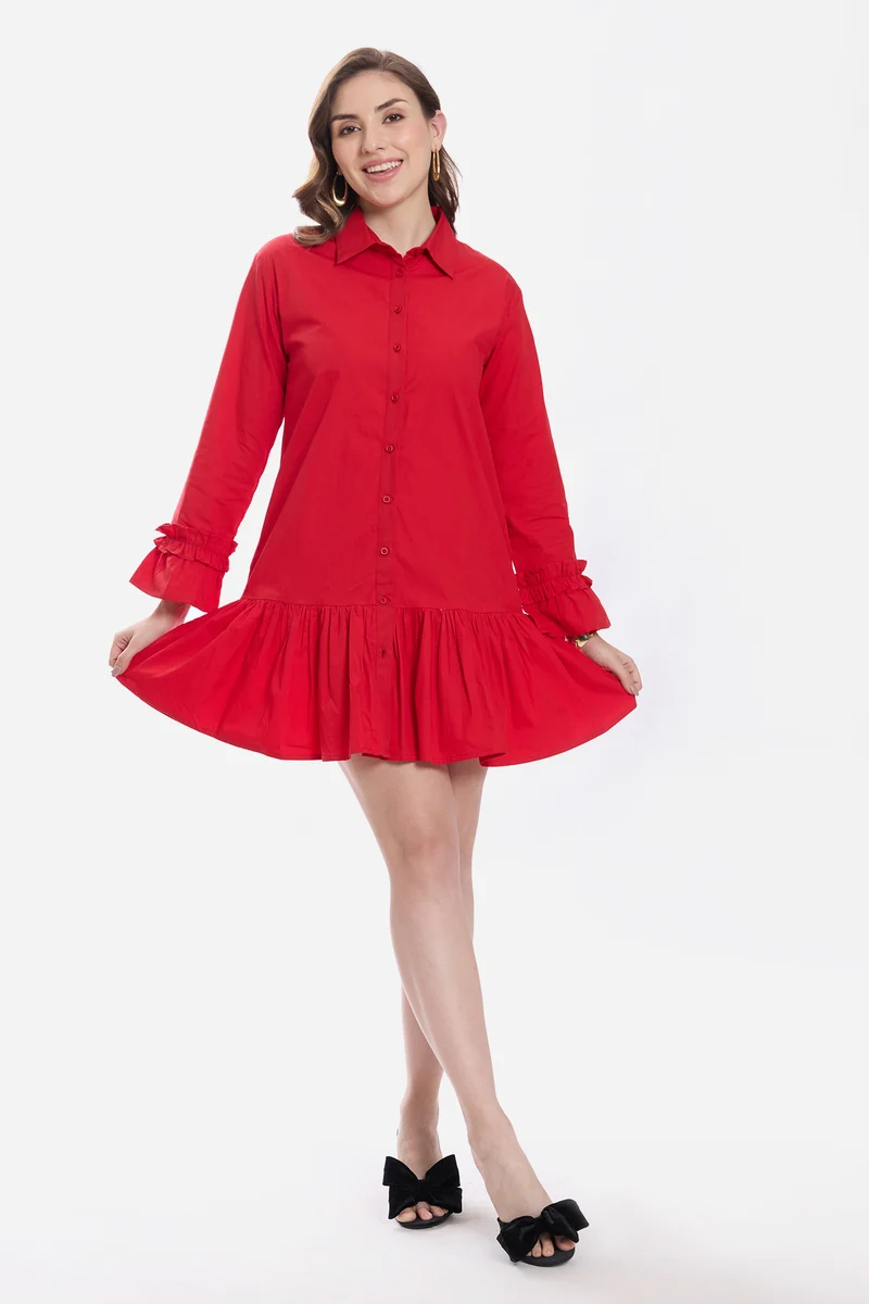 Casie|100% Cotton Ruffle Mini Dress