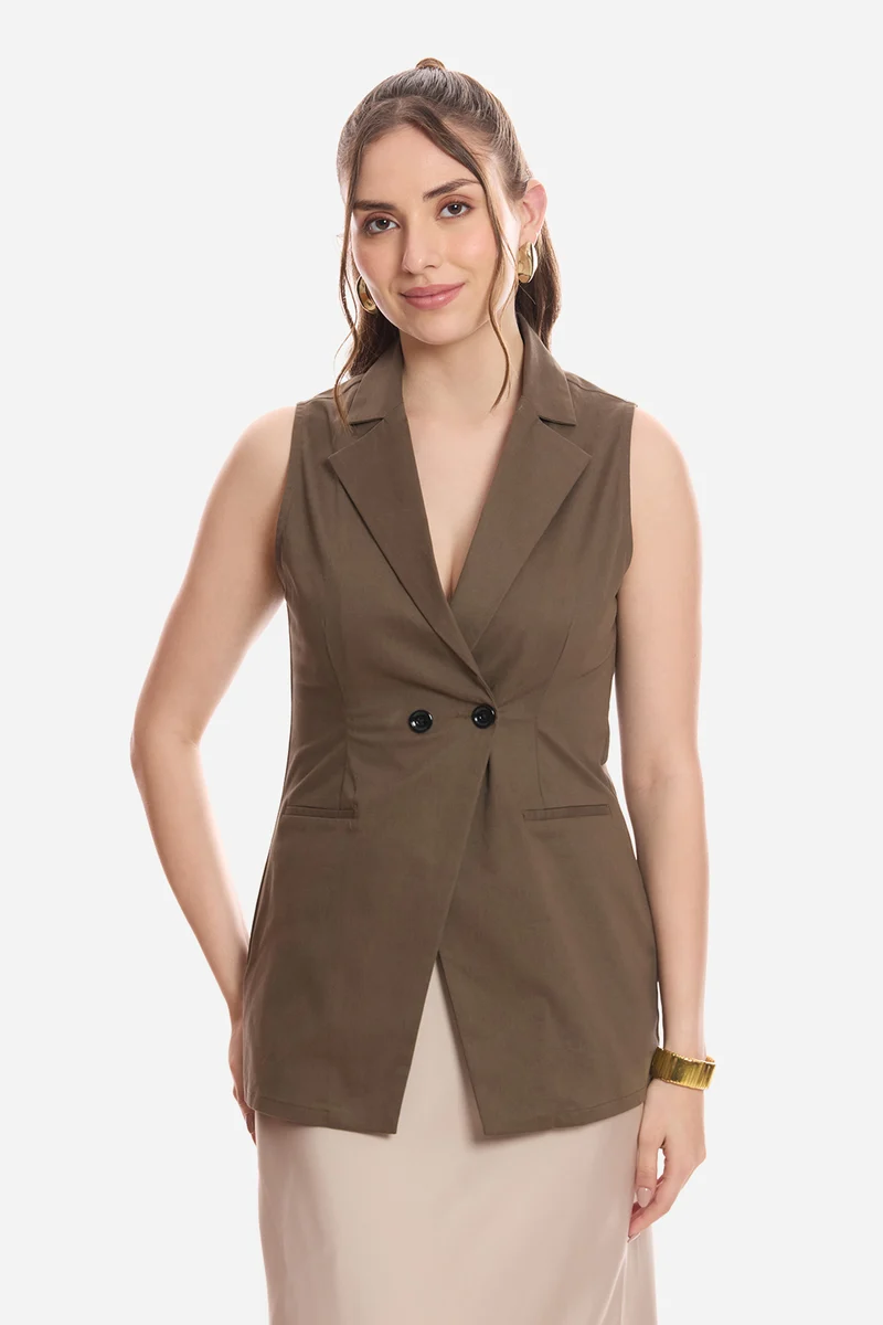 Penpa|100% Cotton Notch Collar Waistcoat