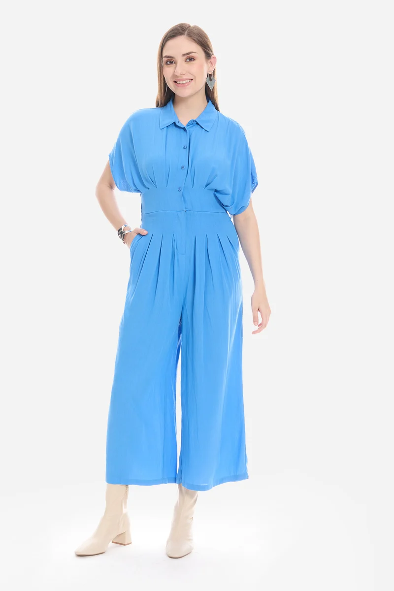 Namis|100% Viscose Pleated Shirt Jumpsuit