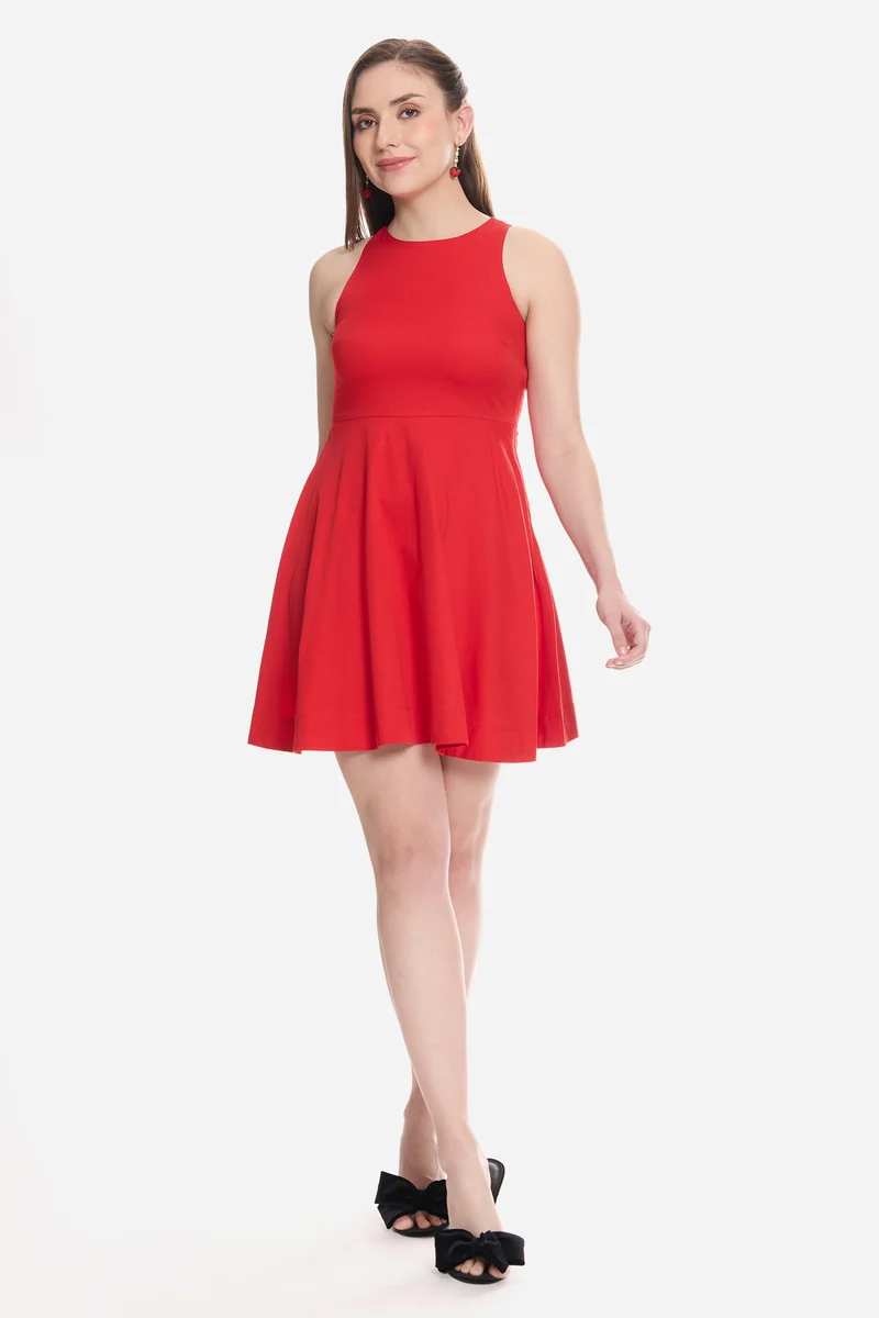 Nadie|100% Cotton Halter Neck Skater Dress