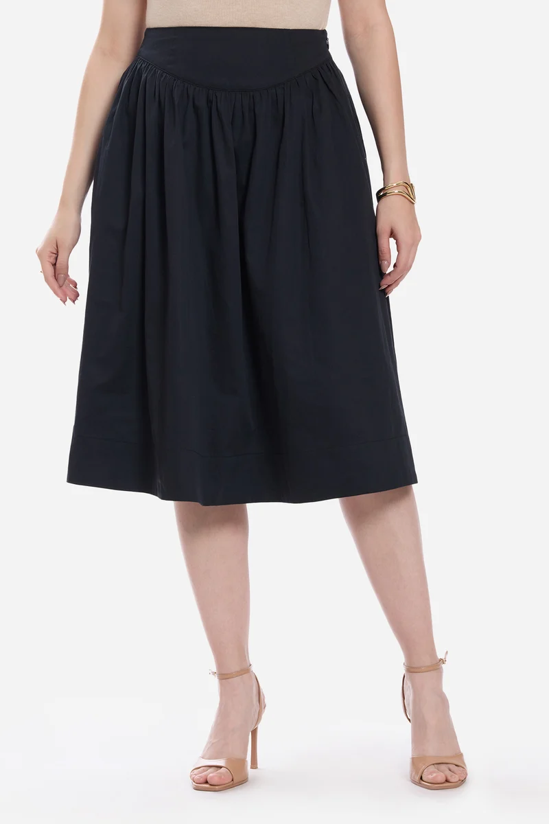 Jomie|100% Cotton Flared Midi Skirt